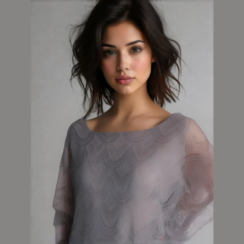 JR Nites by Carol Lin Pink Lavender Lace Retro Blouson Waist Fringe Hem Top L